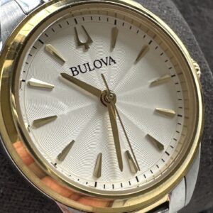 Bulova Sutton Women's Quartz Gold-Tone Accents White Dial Band 28mm Watch 98L277