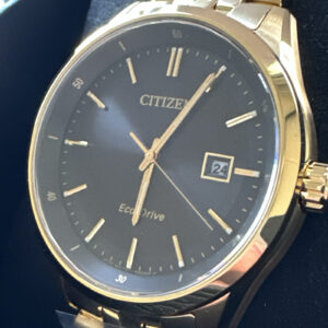 Citizen Eco-Drive Men's Date Display Gold Black Dial Watch 41mm BM7252-51E NEW