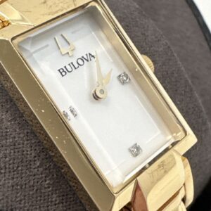 Bulova Bangle Ladies Diamond Gold Plated Stainless Quartz Watch 97P141