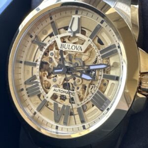 Bulova Sutton Automatic Gold Skeleton Dial Men's Watch 97A162