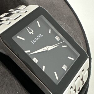 Bulova Quadtra Men's Quartz Diamond Accent Black Dial Watch 30mm 96D145