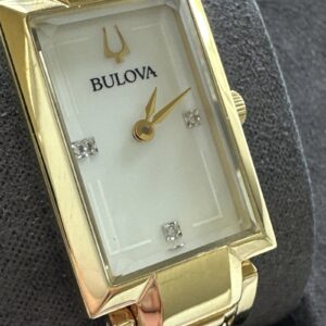 Bulova Bangle Ladies Diamond Gold Plated Stainless Quartz Watch 97P141