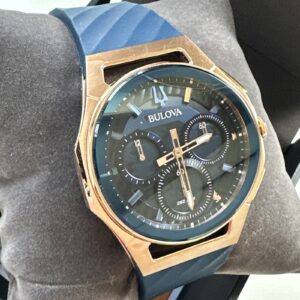 Bulova Men's Curv Marc Anthony Chronograph Blue EPDM Rubber Watch 44 MM 97A185