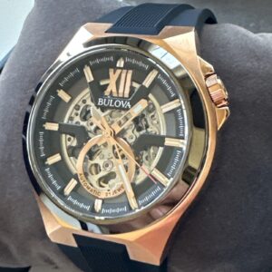 Bulova Men's Maquina Automatic Full Skeleton Black Silicon Watch 46 MM 98A177
