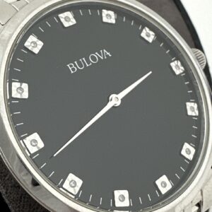 Men's Bulova 96D106 Stainless Steel Case Diamond Accented Black Dial Watch