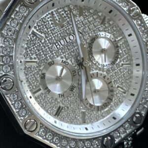 Bulova Men's Crystal Quartz Day / Date Silver Stainless Steel Watch 42 MM 96C134