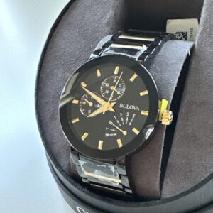 Bulova Men's Modern Quartz Day Date Black Watch 40 MM 98C124 *CHIPPED CRYSTAL*