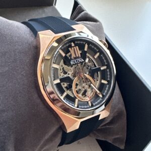 Bulova Men's Maquina Automatic Full Skeleton Black Silicon Watch 46 MM 98A177