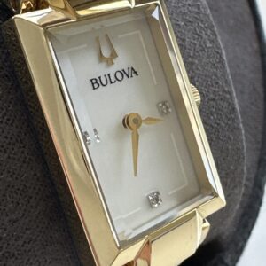 Bulova Bangle Ladies Diamond Gold Plated Stainless Quartz Watch 97P141