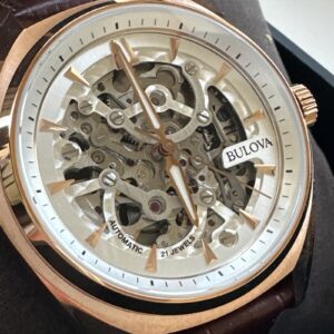 Bulova Men's Classic Automatic Full Skeleton Brown Leather Watch 41 MM 97A175