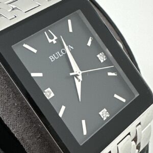 Bulova Quadtra Mens Quartz Diamond Black Dial Watch 30mm 96D145 *Chipped Crystal