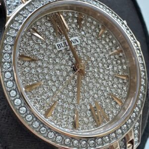 Bulova Quartz Women's Pave Dial Crystals Rose Gold Watch 32mm 98L235