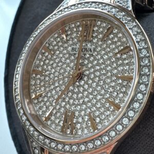 Bulova Quartz Women's Pave Dial Crystals Rose Gold Watch 32mm 98L235