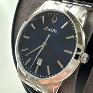 Bulova Sutton Men's Quartz Silver Date Display Blue Dial Watch 40mm 96B338