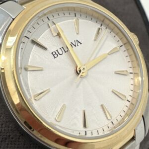 Bulova Sutton Women's Quartz Gold-Tone Accents White Dial Band 28mm Watch 98L277