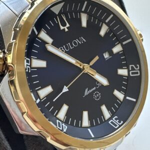 Bulova Marine Star Mens Two Tone Stainless Blue Dial Quartz Watch 98B384 $450