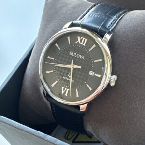 Bulova Men's Classic Hudson Automatic Calendar Black Leather Watch 39 MM 96B441