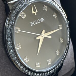 Bulova Men's Crystal Quartz Gemmed Black Stainless Steel Watch 40 MM 98K116